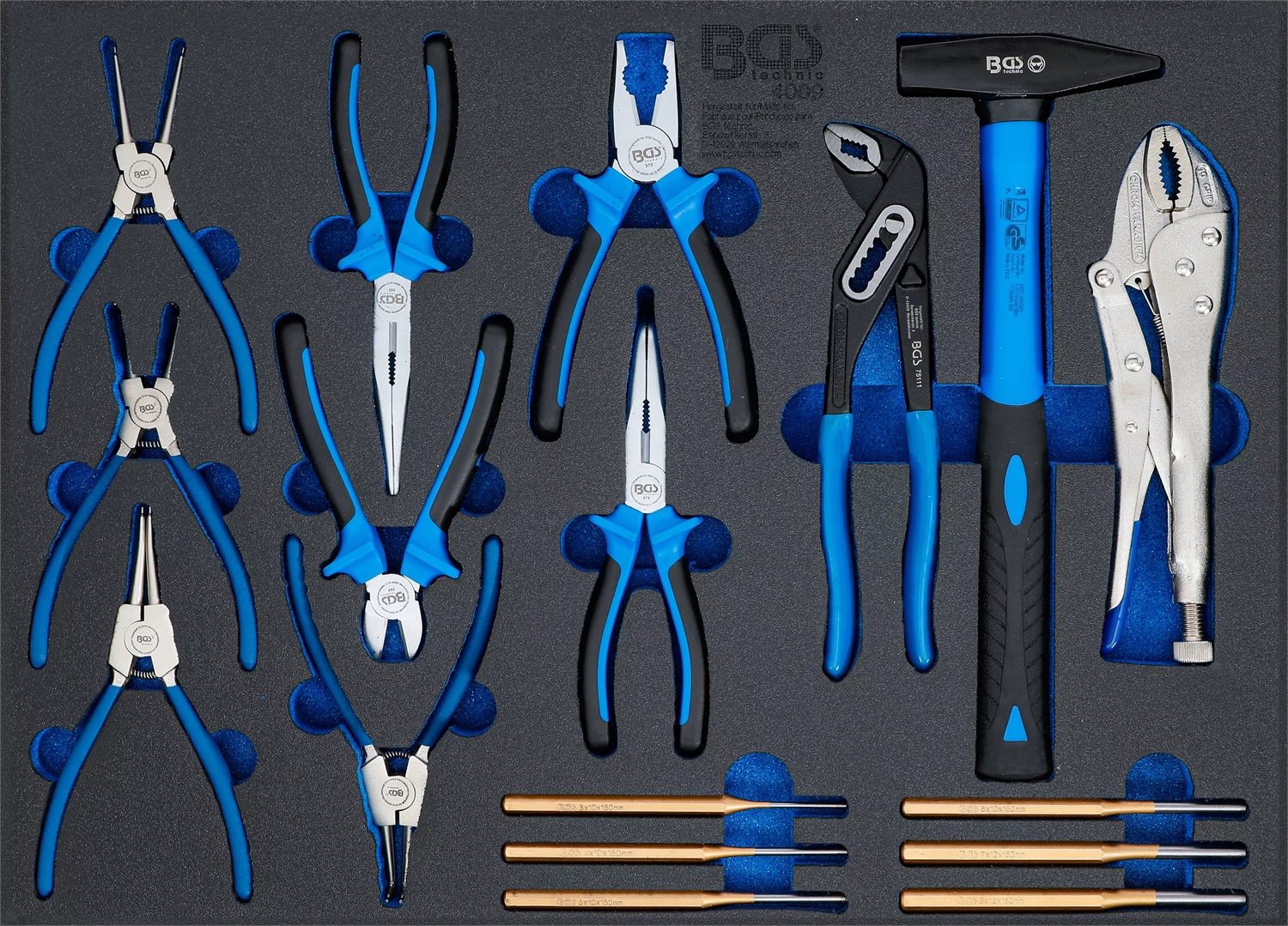 BGS 4009 - Carrello da Officina con Set di 17 Pezzi: Pinze, Martelli e Punzoni in Schiuma Rigida