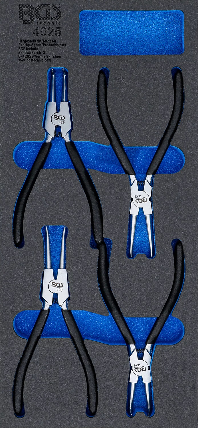 BGS 4025 - Modulo per carrelli portautensili 1/3 con set di 4 pinze per anelli seeger, punte temprate e manici verniciati