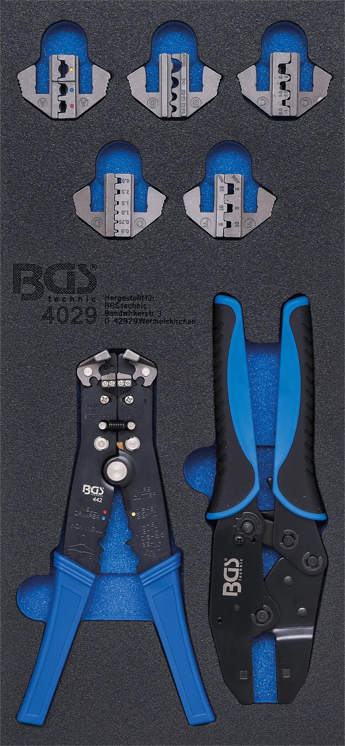 BGS 4029 - Modulo per carrelli portautensili 1/3 con pinze per crimpare e spelafili, 7 pezzi
