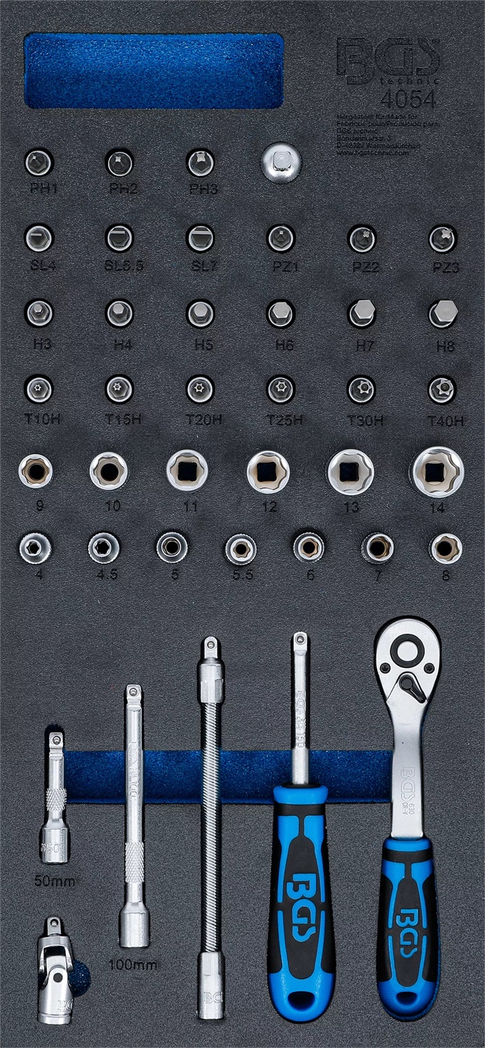 BGS Modulo per Carrelli Portautensili 1/3 - Set di Bussole 6,3 mm (1/4) con 41 Pezzi e Accessori Inclusi