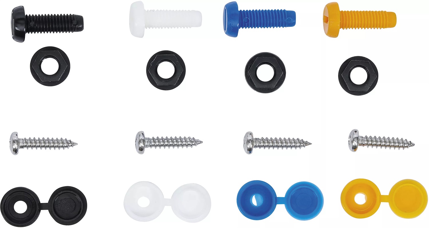 BGS Assortimento Viti, Dadi e Tappi di Copertura - 400 pz per Fissaggio Targhe Auto e Moto