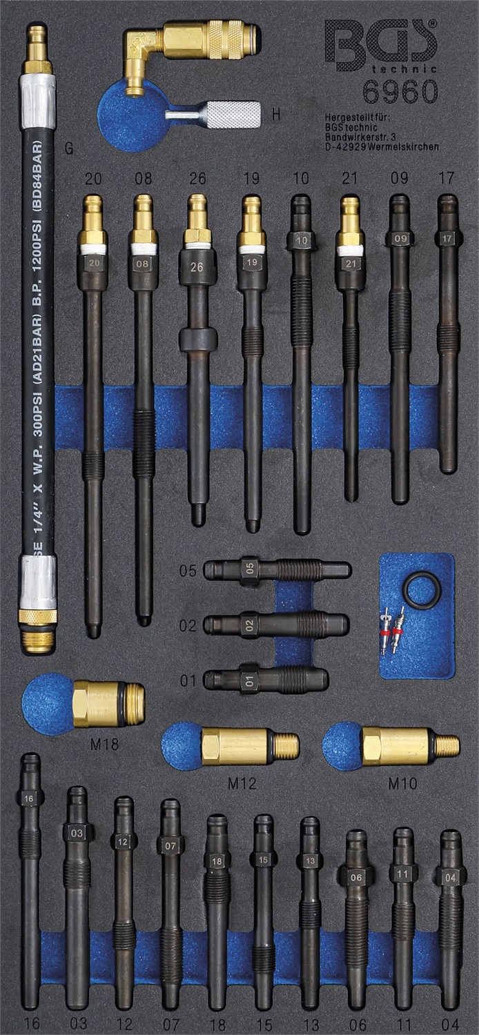BGS technic Set di Adattatori per Tester di Compressione e Perdita di Pressione - 30 Pezzi, Compatibile con Alfa Romeo, Audi, BMW, Chrysler e Citroen