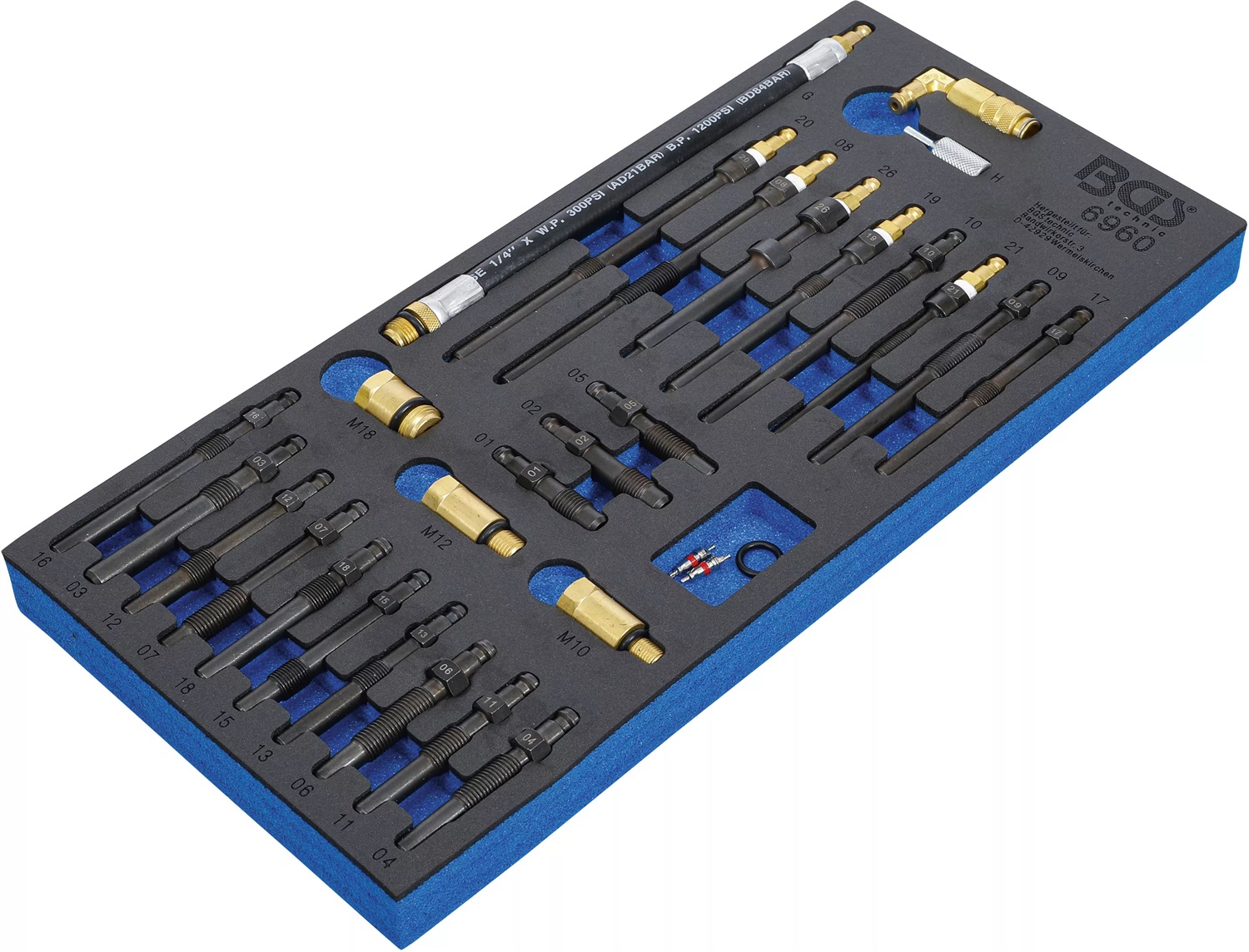 BGS technic Set di Adattatori per Tester di Compressione e Perdita di Pressione - 30 Pezzi, Compatibile con Alfa Romeo, Audi, BMW, Chrysler e Citroen
