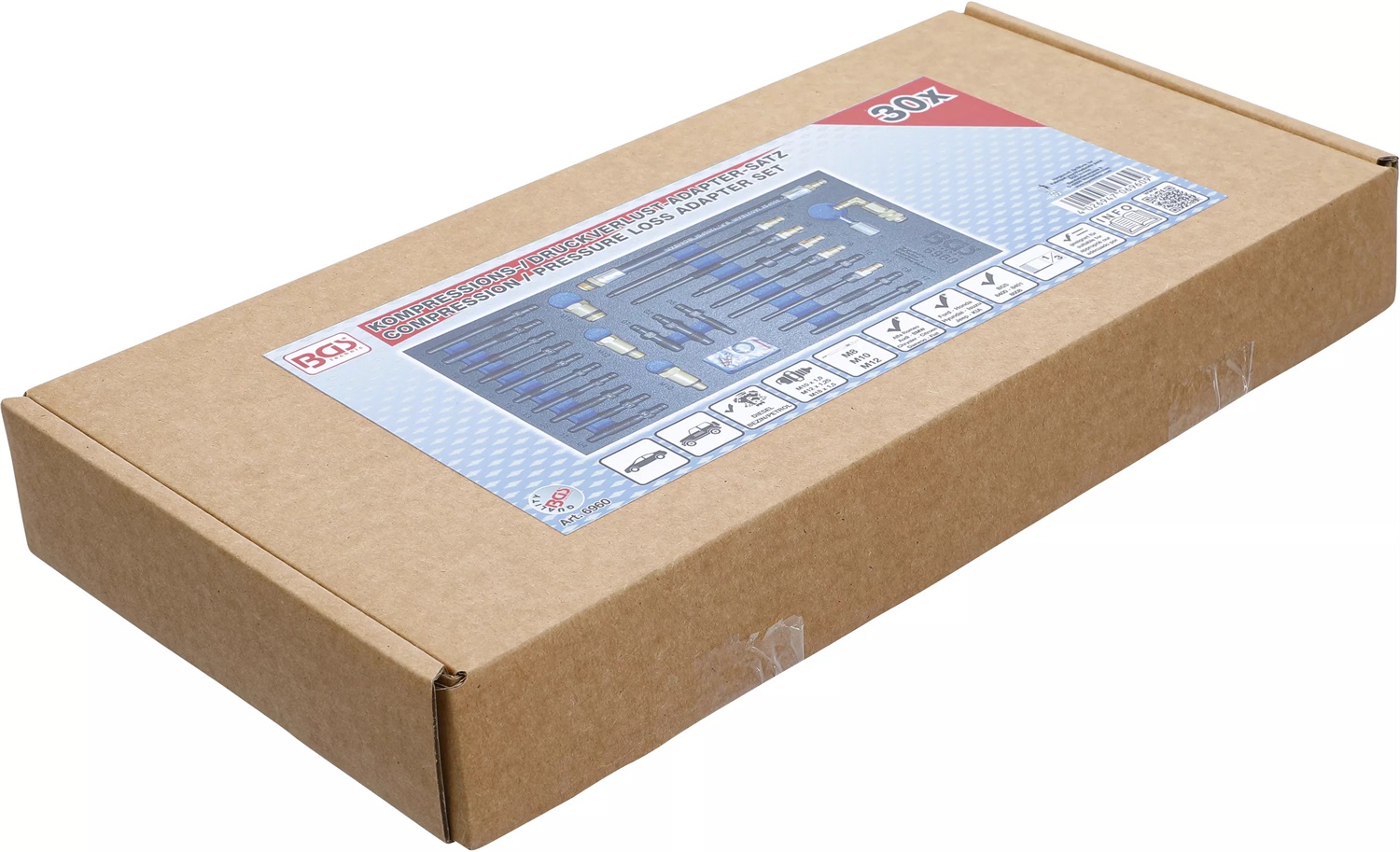 BGS technic Set di Adattatori per Tester di Compressione e Perdita di Pressione - 30 Pezzi, Compatibile con Alfa Romeo, Audi, BMW, Chrysler e Citroen