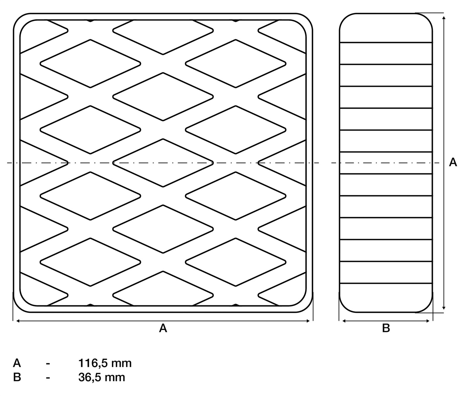 BGS technic Supporto in Gomma per Piattaforme di Sollevamento - 116,5 x 116,5 x 36,5 mm, ShA 85° /- 5