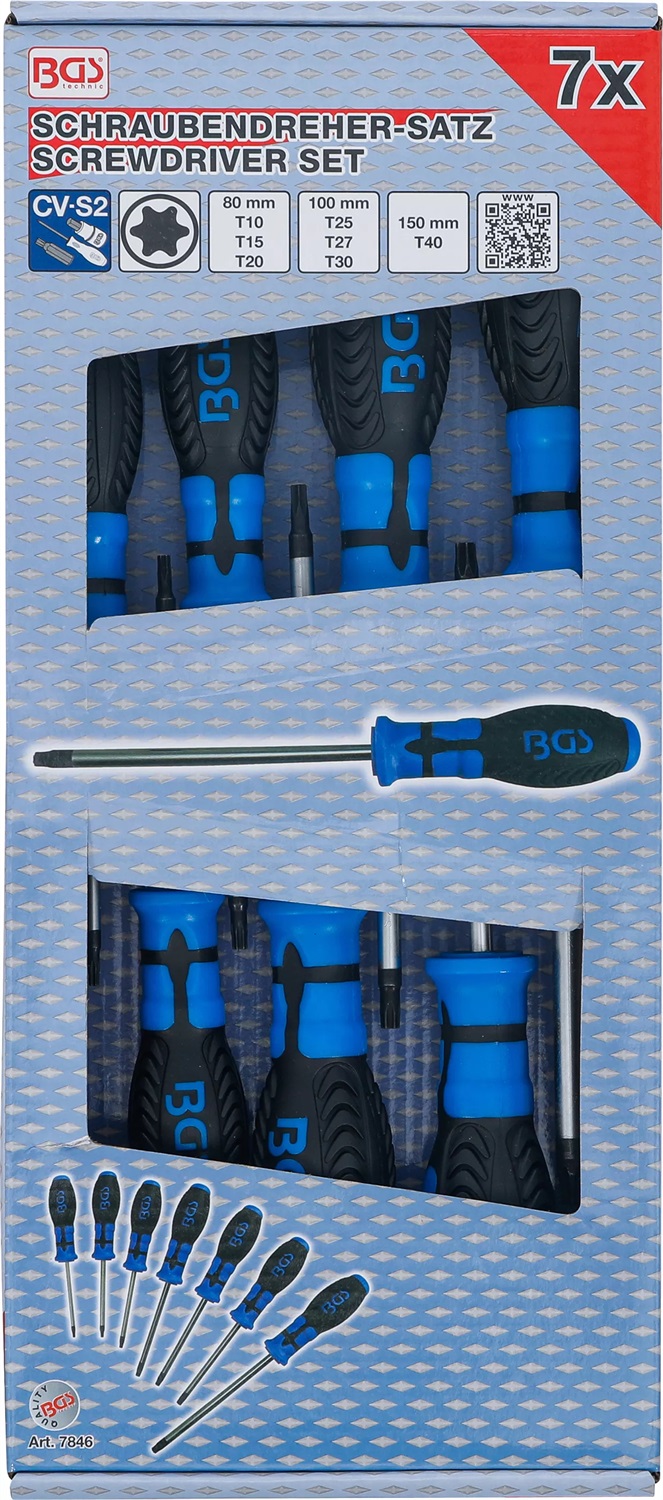 BGS Cacciaviti Torx a profilo a T T10 - T40, 7 pezzi, in acciaio al cromo-molibdeno con impugnatura antiscivolo