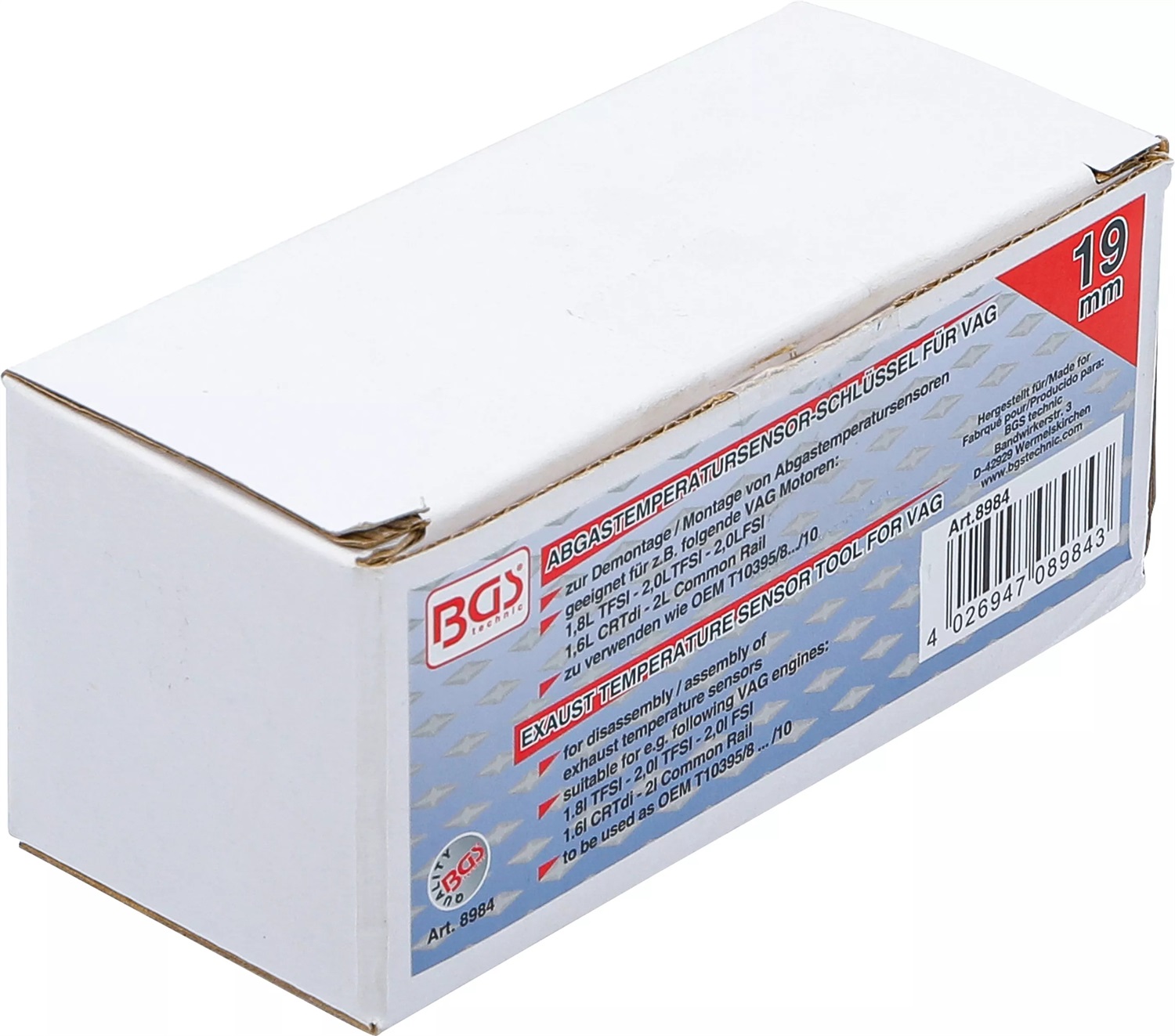 BGS BGS 8984 - Chiave speciale per sensore temperatura gas di scarico 19 mm, Set di 3 pezzi per motori VAG
