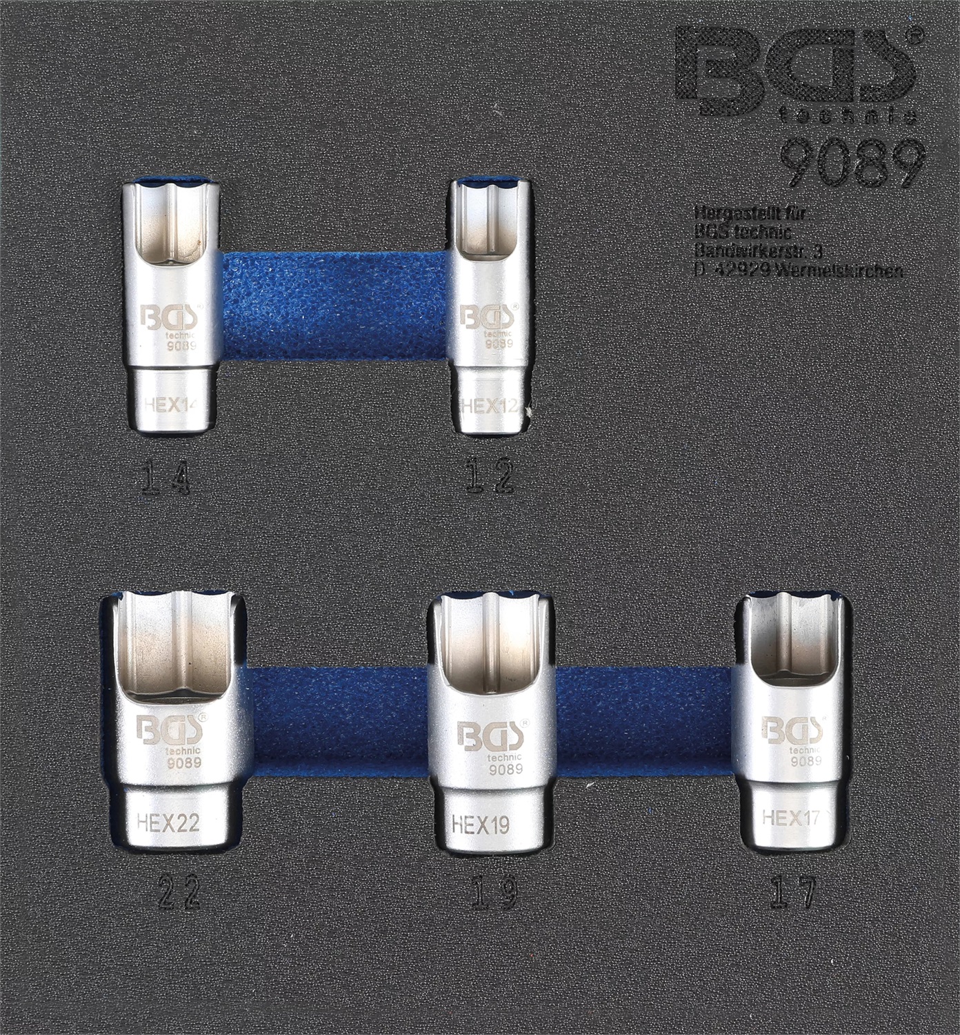 BGS 9089 - Inserto per carrello da officina 1/6, 5 pezzi per raccordi a gomito, qualità professionale