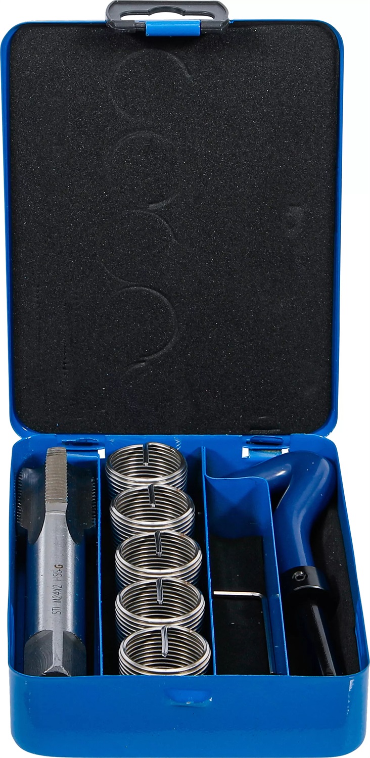 BGS 9438 - Kit di riparazione filetti M24 x 2,0 mm, 7 pezzi in cassetta di metallo