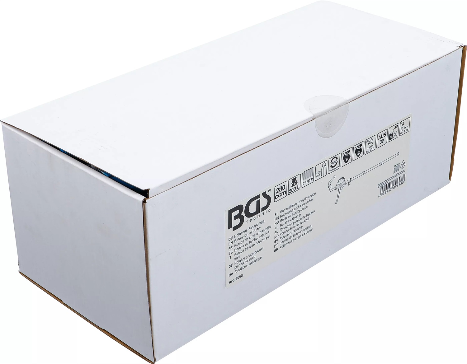 BGS Pompa a Tamburo Rotante 9698 - Pompaggio Liquidi per Fusti fino a 200 Litri, Adatta per Olio e Antigelo