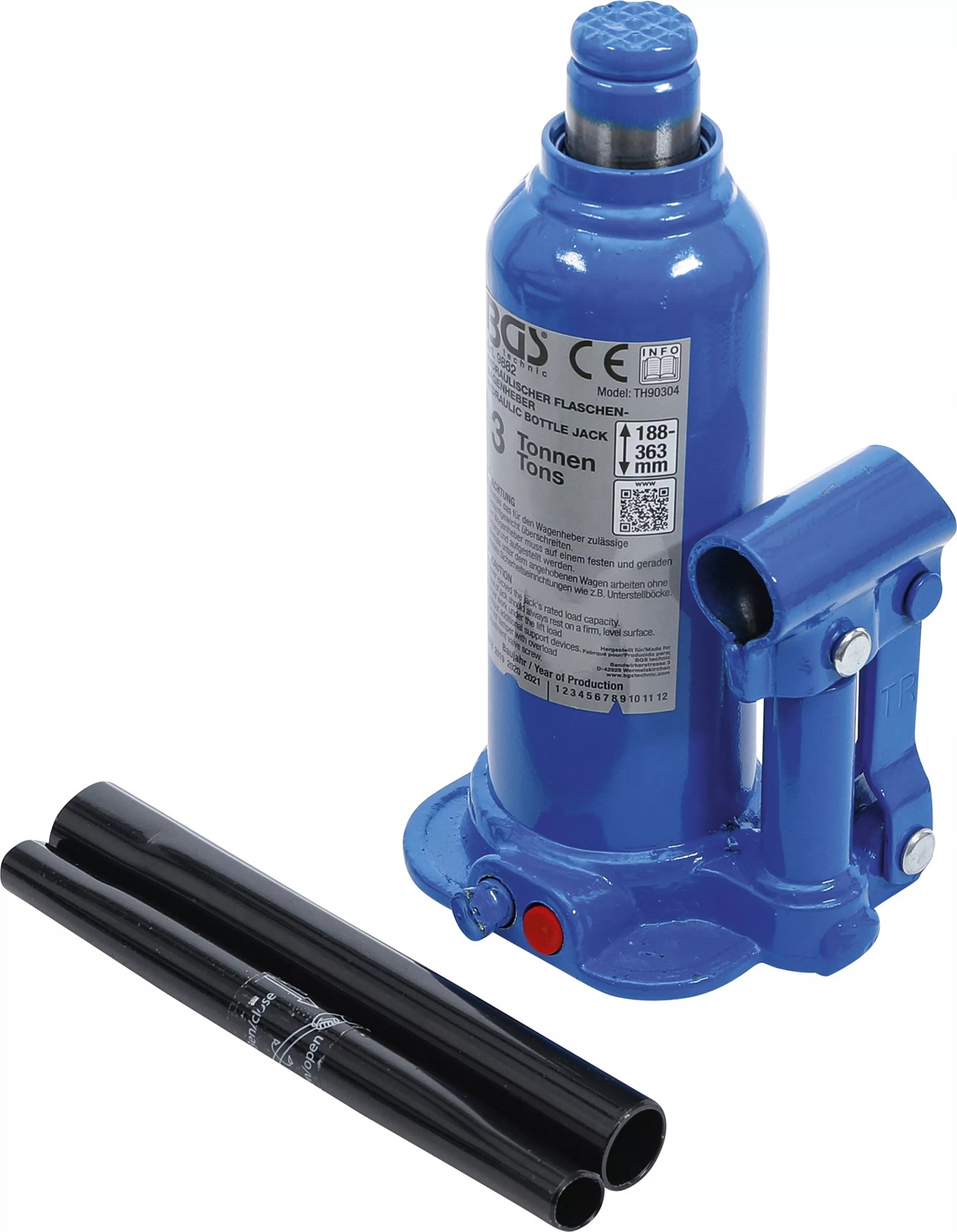 BGS Martinetto Idraulico a Carrello per Bottiglie 3 t con Valvola di Sicurezza e Asta Telescopica
