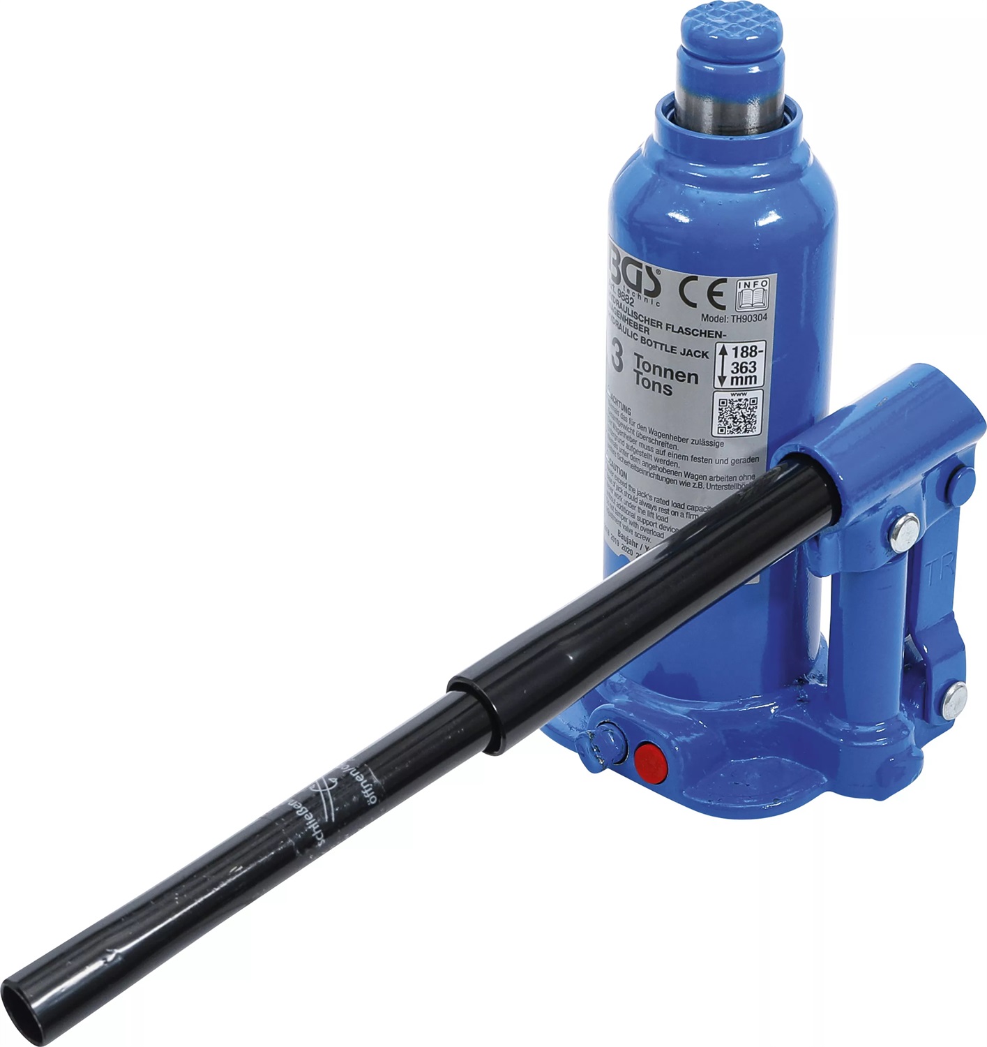 BGS Martinetto Idraulico a Carrello per Bottiglie 3 t con Valvola di Sicurezza e Asta Telescopica