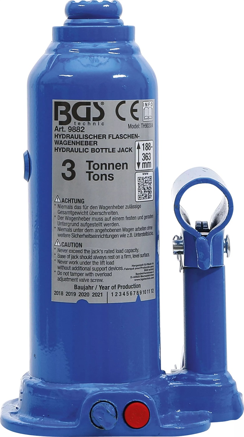 BGS Martinetto Idraulico a Carrello per Bottiglie 3 t con Valvola di Sicurezza e Asta Telescopica