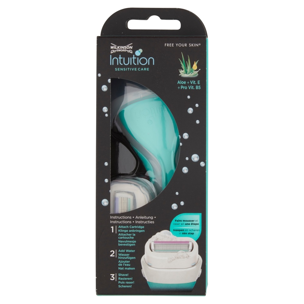 Wilkinson Sword Intuition Sensitive Care - Rasoio Donna con 4 Lame e Sapone Idratante all'Aloe Vera e Vitamina E