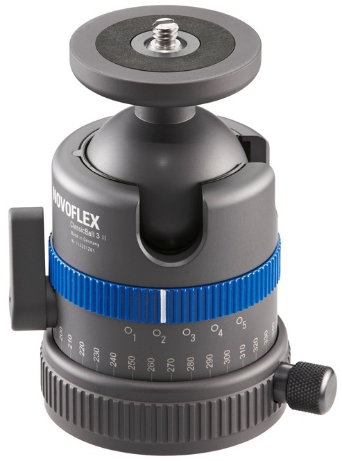 Novoflex Classic Ball 3 II CB3 II - Testa a sfera per treppiede, Nero e Blu, Metallo, Altezza 95 mm, Peso 505 g, Larghezza 60 mm, Attacco 1/4