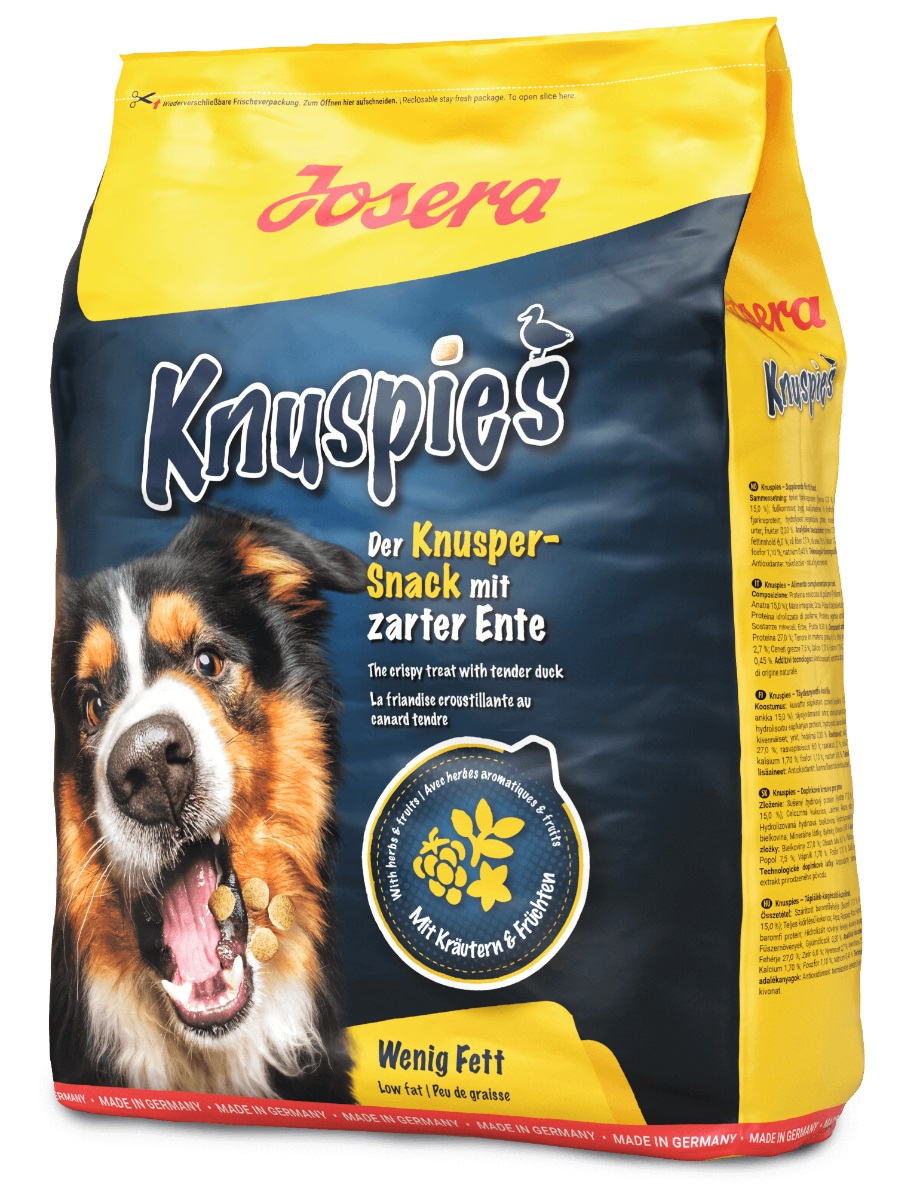 Josera Knuspies Snack per Cani - 900 g con Anatra, Basso Contenuto di Grassi, Ingredienti Naturali