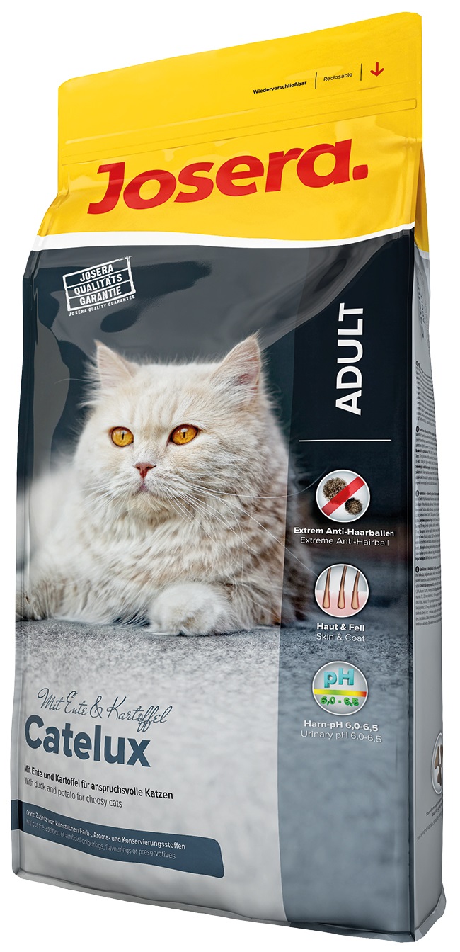 Josera Catelux Cibo Secco per Gatti 10 kg - Anatra e Patate, Alimento Completo per Gatti Adulti con Fibre per il Controllo dei Boli di Pelo