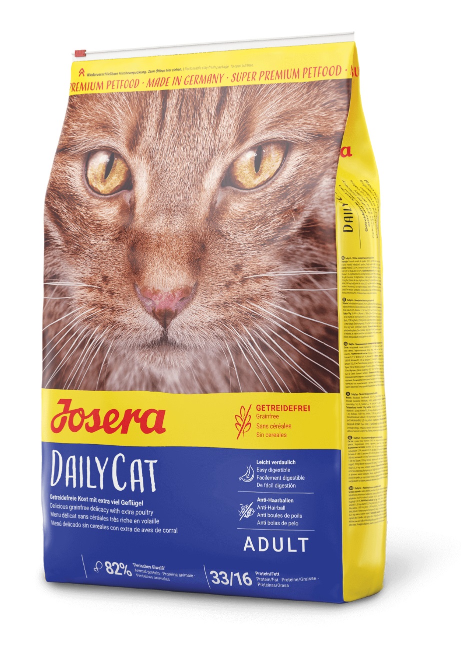 Josera Daily Cat 2 kg - Cibo secco per gatti adulti senza cereali con pollame e verdure, supporta la digestione e previene le palle di pelo
