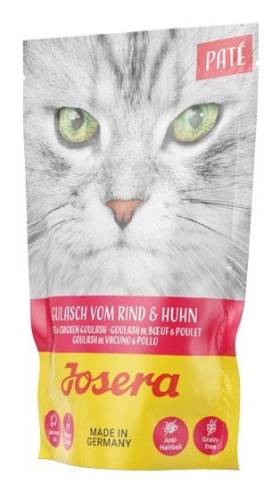 JOSERA Paté Gulash di manzo e pollo 16 x 85 g - Cibo umido di alta qualità per gatti adulti, senza cereali, con omega 3 e 6