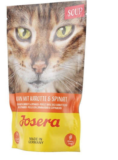JOSERA Soup Pollo con Carote e Spinaci - Cibo Umido Super Premium per Gatti Adulti, Confezione da 16 x 70 g, Senza Cereali