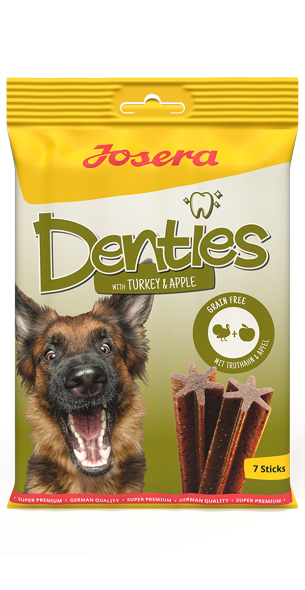 Josera Denties con Tacchino e Mela - Bastoncini da Masticare per Cani - 180 g - Cura dei Denti e Pulizia Quotidiana