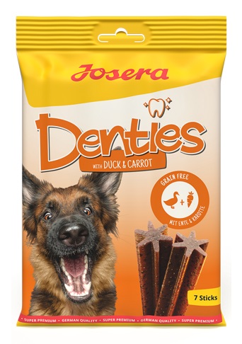 Josera Denties Snack per Cani con Anatra e Carota - Bastoncini da Masticare per la Cura Dentale - 180 g