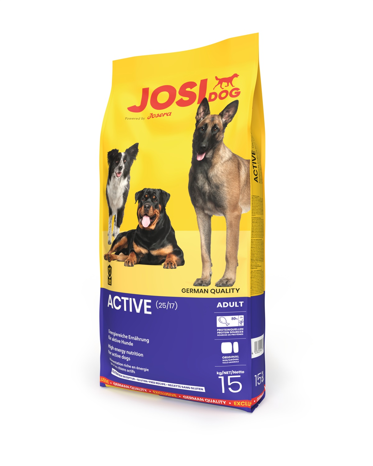 Josera JosiDog Active 15 kg - Crocchette per Cani Adulti Attivi, Senza Glutine, a Base di Pollame