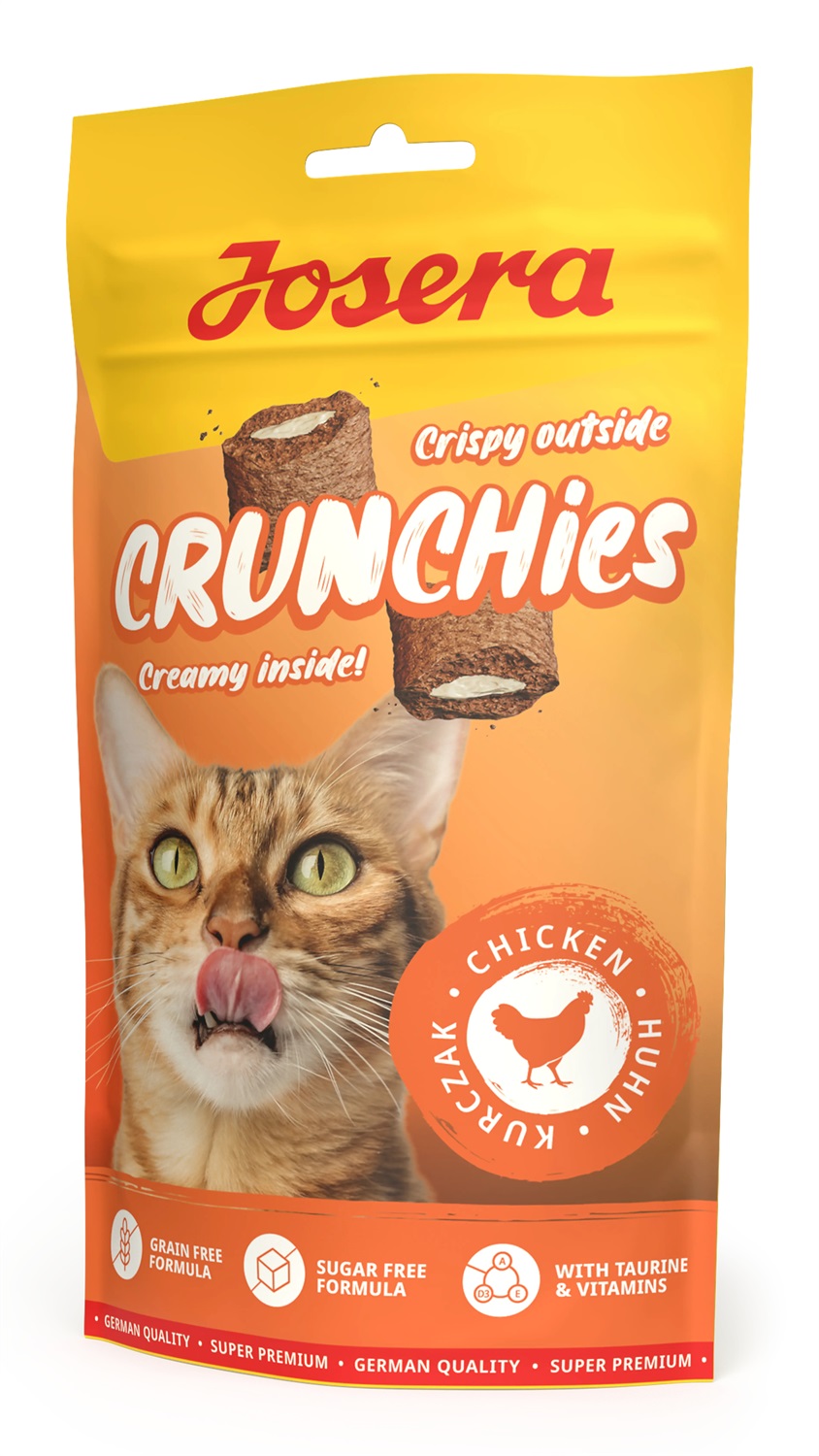 JOSERA Crunchies Chicken 60 g - Snack croccante per gatti con pollo e ripieno cremoso, senza cereali e a basso contenuto calorico