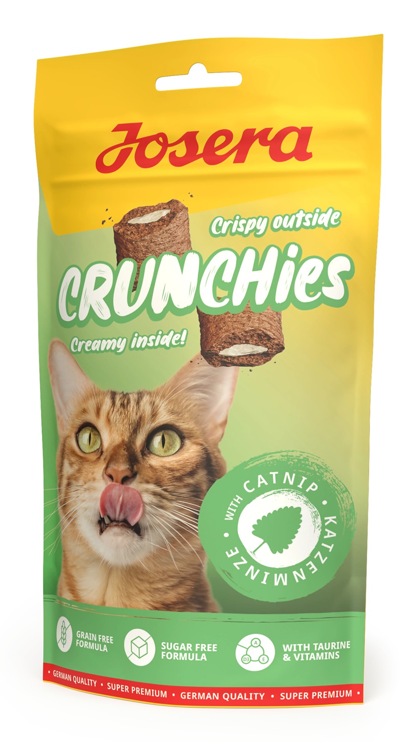 JOSERA Crunchies con Erba Gatta 60 g - Snack Croccante e Cremoso per Gatti, Basso Contenuto Calorico e Senza Cereali