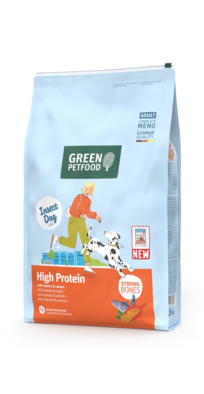 GREEN PETFOOD InsectDog High Protein - Cibo Secco per Cani Attivi con Insetti e Salmone, 900 g