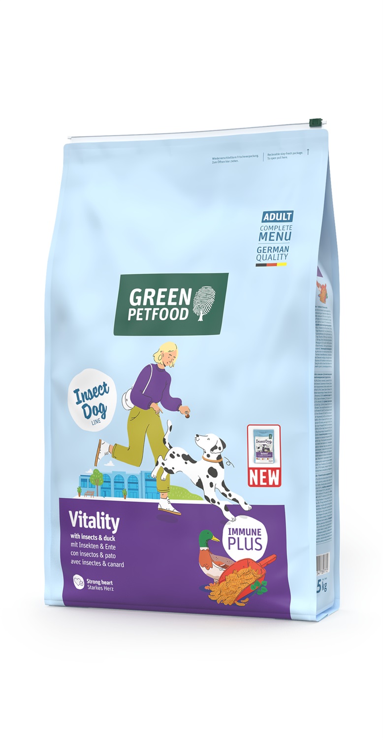 Green Petfood Dog Vitality - Cibo Secco per Cani Adulti con Insetti e Anatra, Senza Glutine, 900 g
