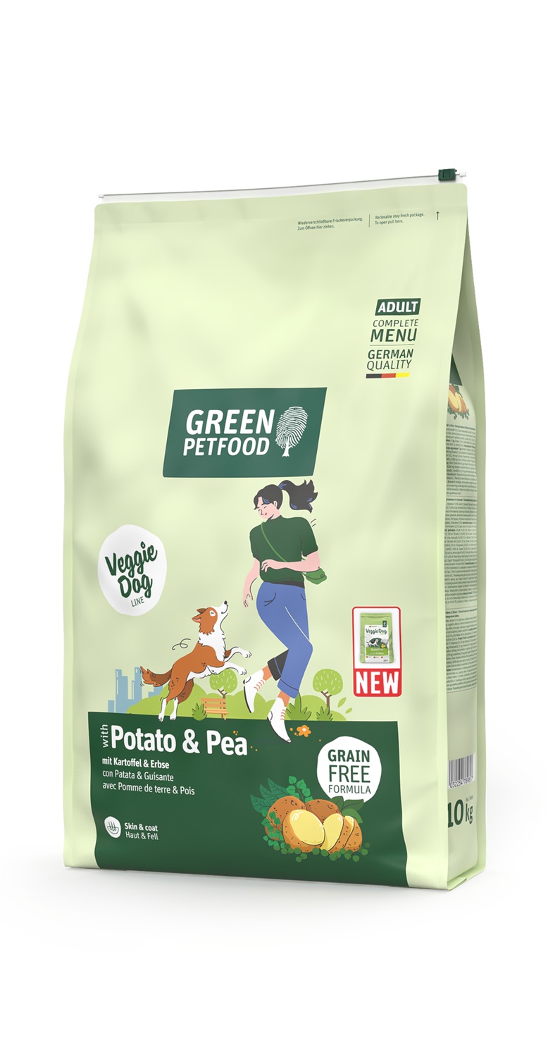 Green Petfood VeggieDog Grainfree - Cibo Secco Completo per Cani Adulti con Patate e Piselli, 10 kg