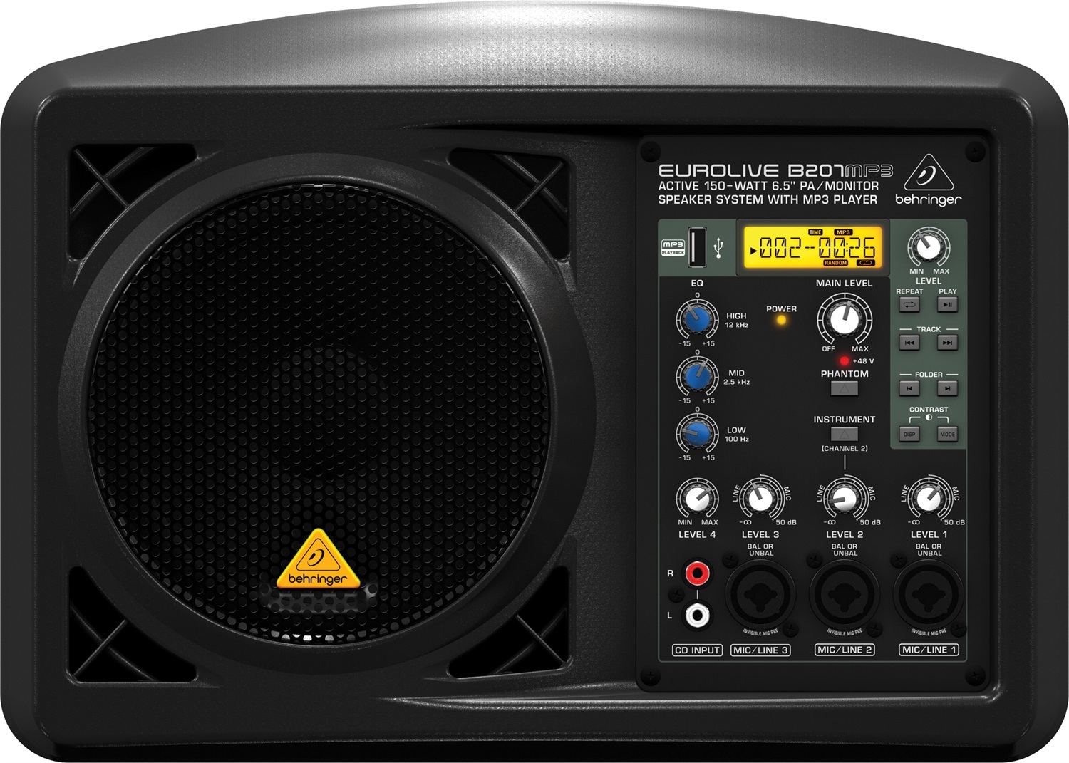Behringer B207MP3 Cassa Attiva Monitor Palco 150 Watt con Lettore MP3 e USB, 4 Canali