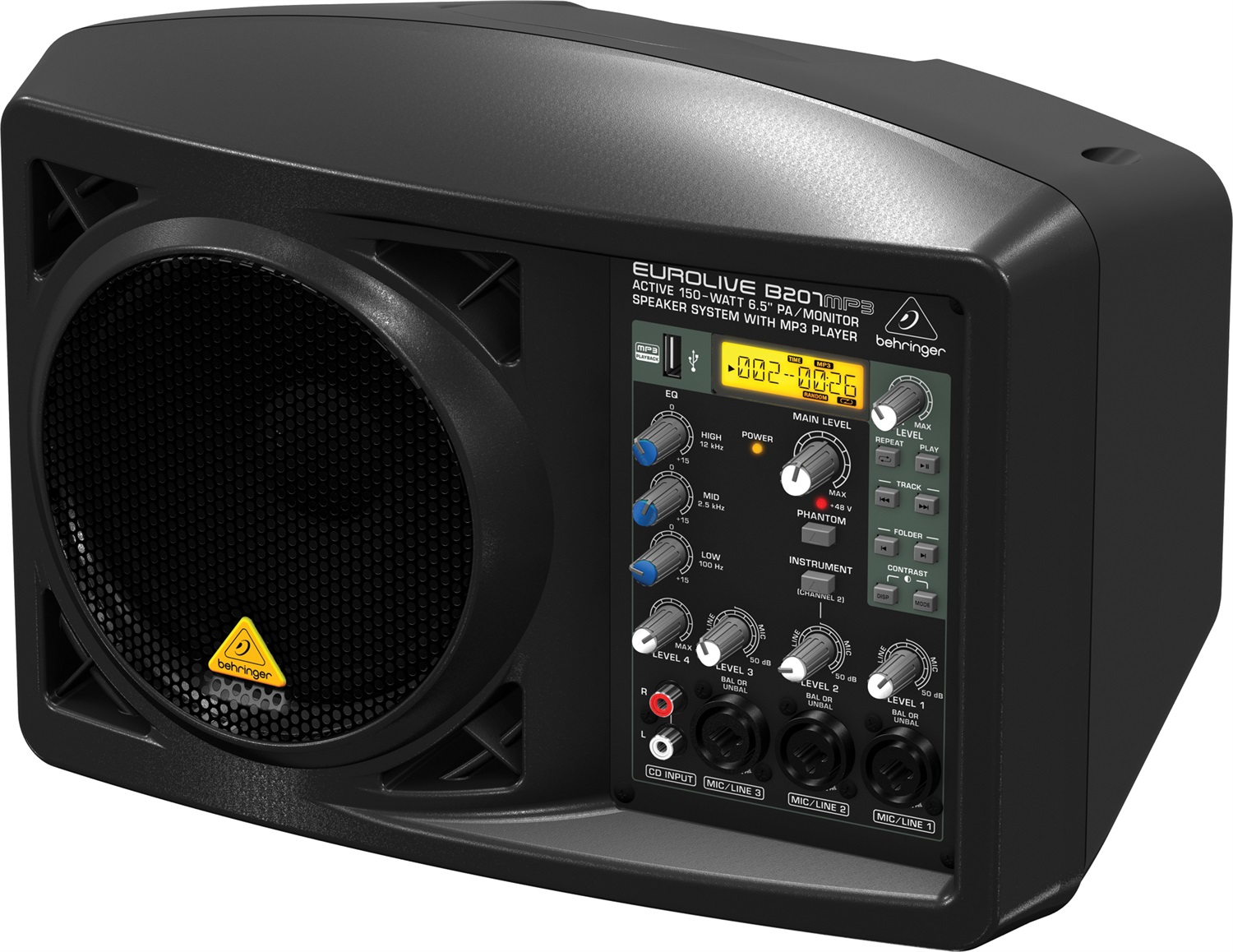 Behringer B207MP3 Cassa Attiva Monitor Palco 150 Watt con Lettore MP3 e USB, 4 Canali