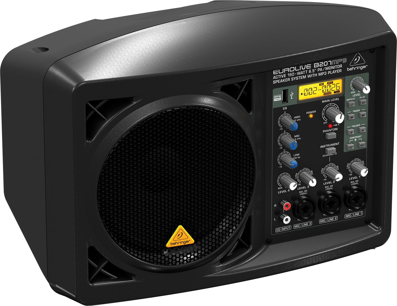 Behringer B207MP3 Cassa Attiva Monitor Palco 150 Watt con Lettore MP3 e USB, 4 Canali