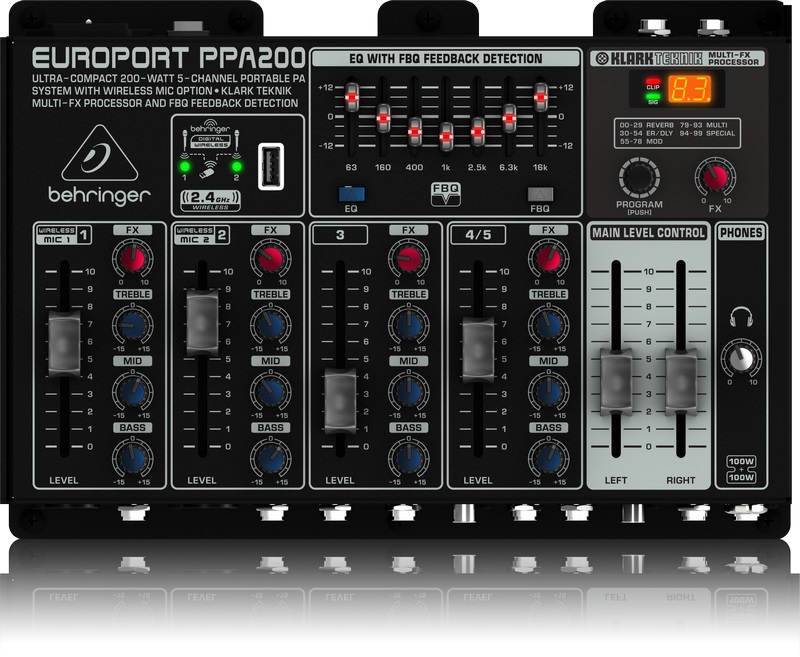 Behringer PPA200 Sistema PA Portatile Compatto 5 Canali 150 Watt con Mixer, Microfono e Cavi