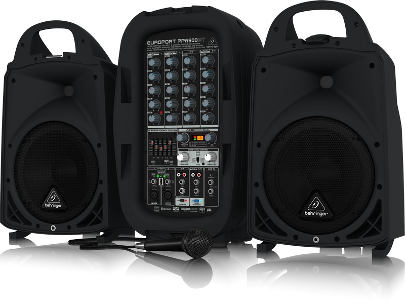 Behringer PPA500BT Sistema PA Portatile Compatto con Mixer a 6 Canali, Microfono, Bluetooth e Trolley - Potenza 500 Watt