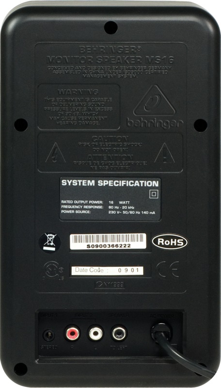 Behringer MS16 Coppia di Monitor Speaker Attivi 16 Watt con Cavi Audio - Design Nero