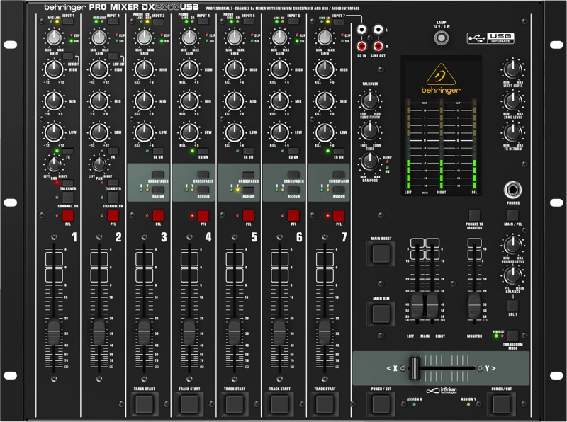 Behringer DX2000USB Mixer DJ 7 Canali con Crossfader Ottico e USB - Preamplificatori Phono All'Avanguardia