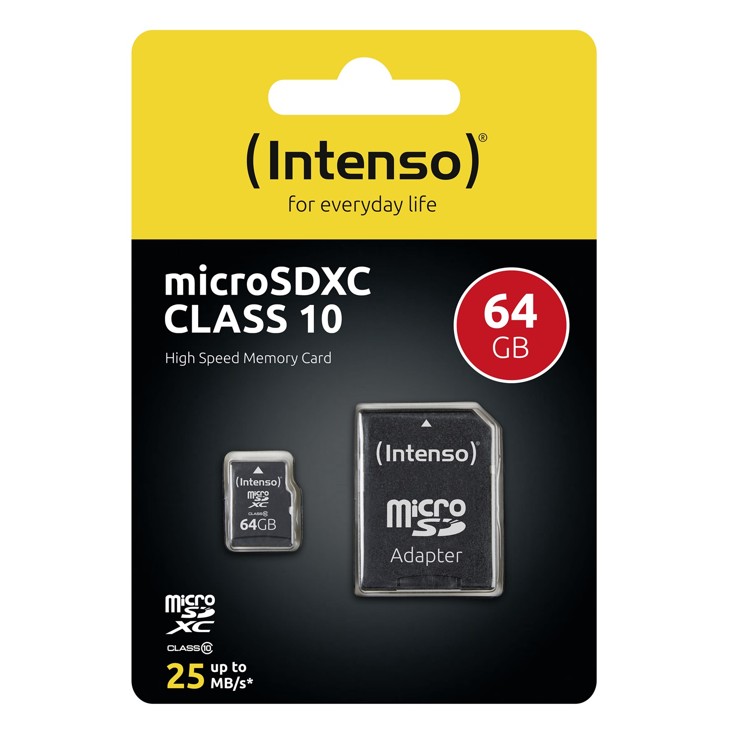 Intenso 64GB MicroSDHC/MicroSDXC Classe 10 - Velocità di lettura 25 MB/s, Resistente agli urti, Impermeabile, con Adattatore SD