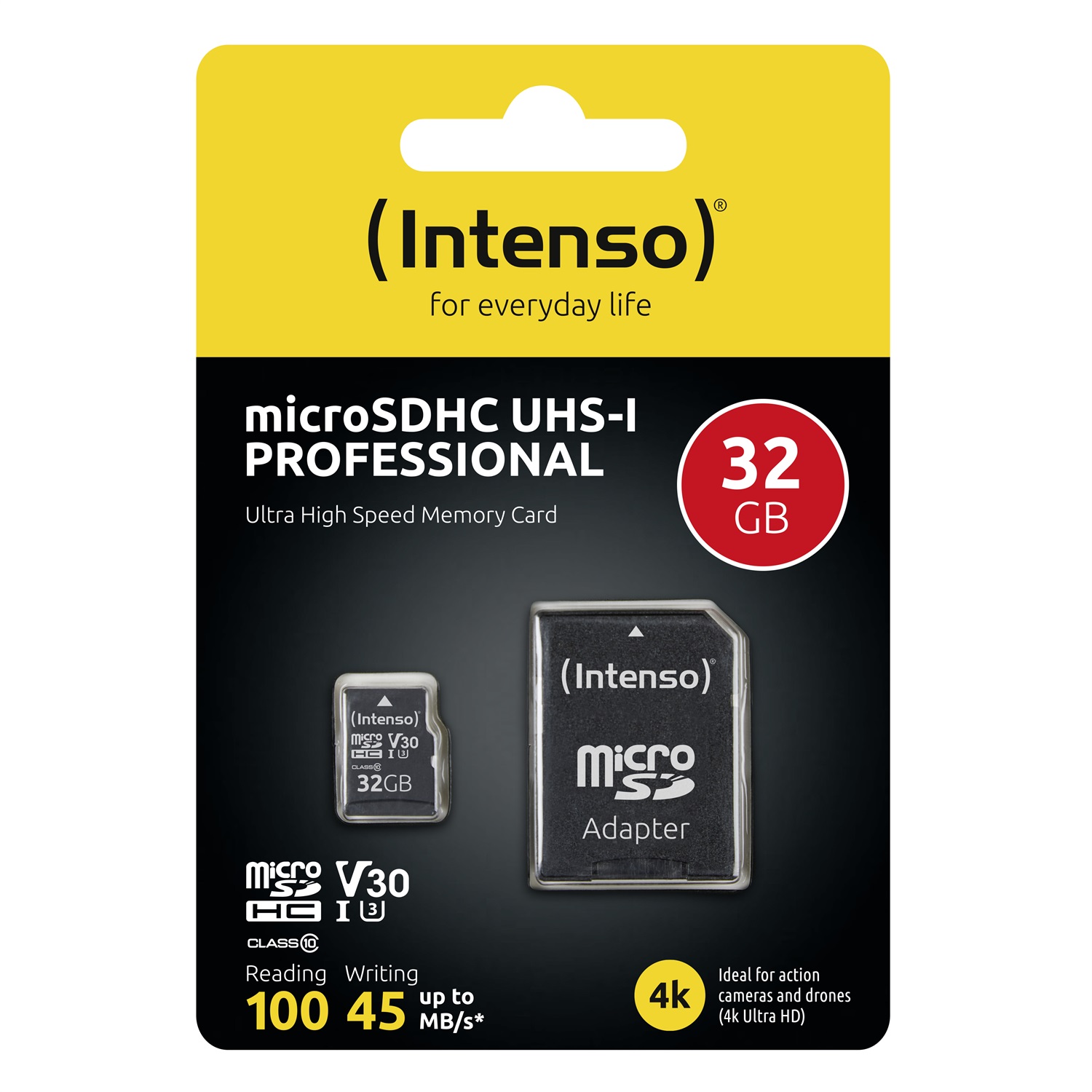 Intenso Professional MicroSDHC 32 GB - Classe 10 UHS-I, Velocità di Lettura fino a 100 MB/s, Scrittura fino a 45 MB/s, Ideale per Video 4K UHD