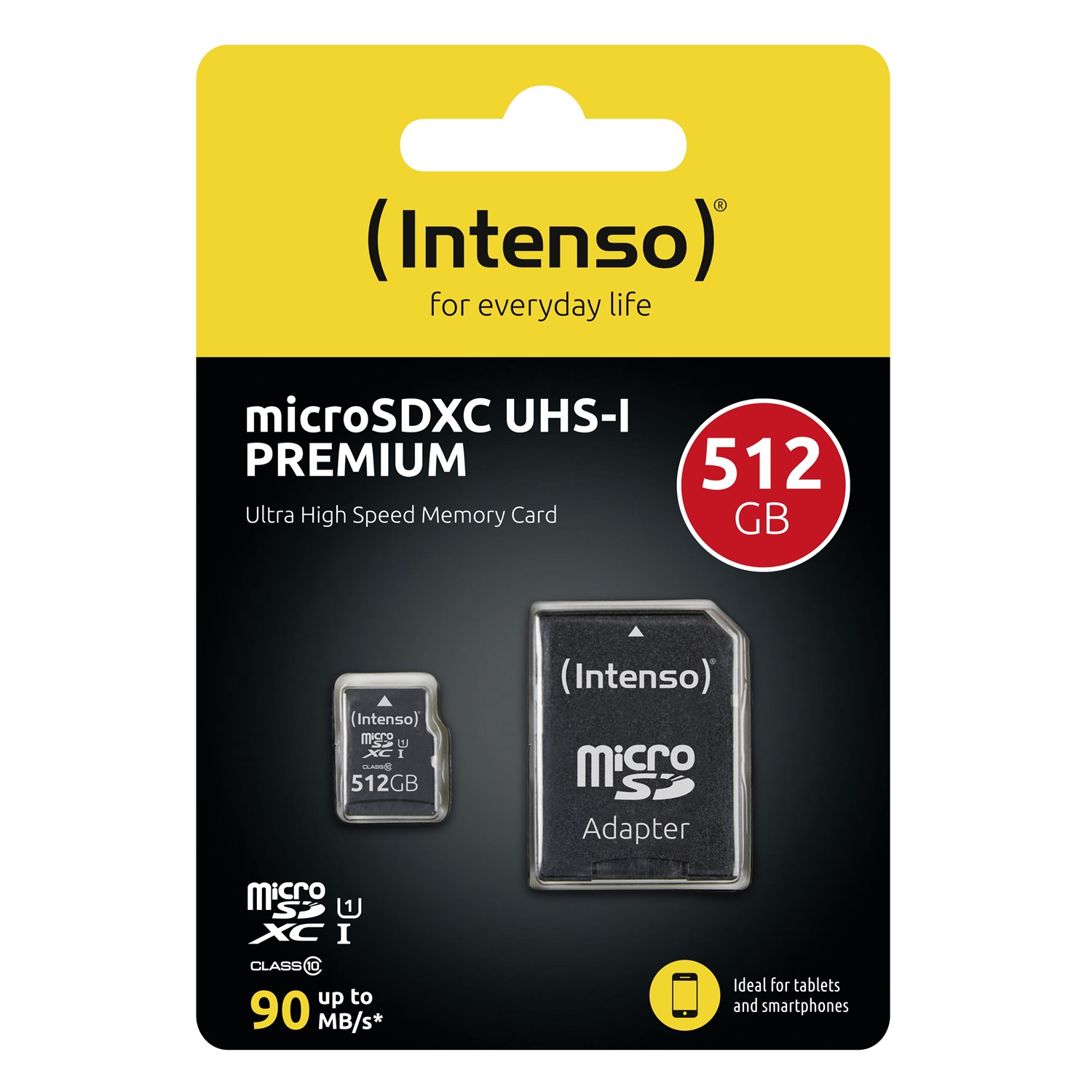 Intenso Scheda di Memoria microSDXC 512 GB UHS-I Premium Classe 10 con Adattatore SD - Velocità di Lettura fino a 90 MB/s