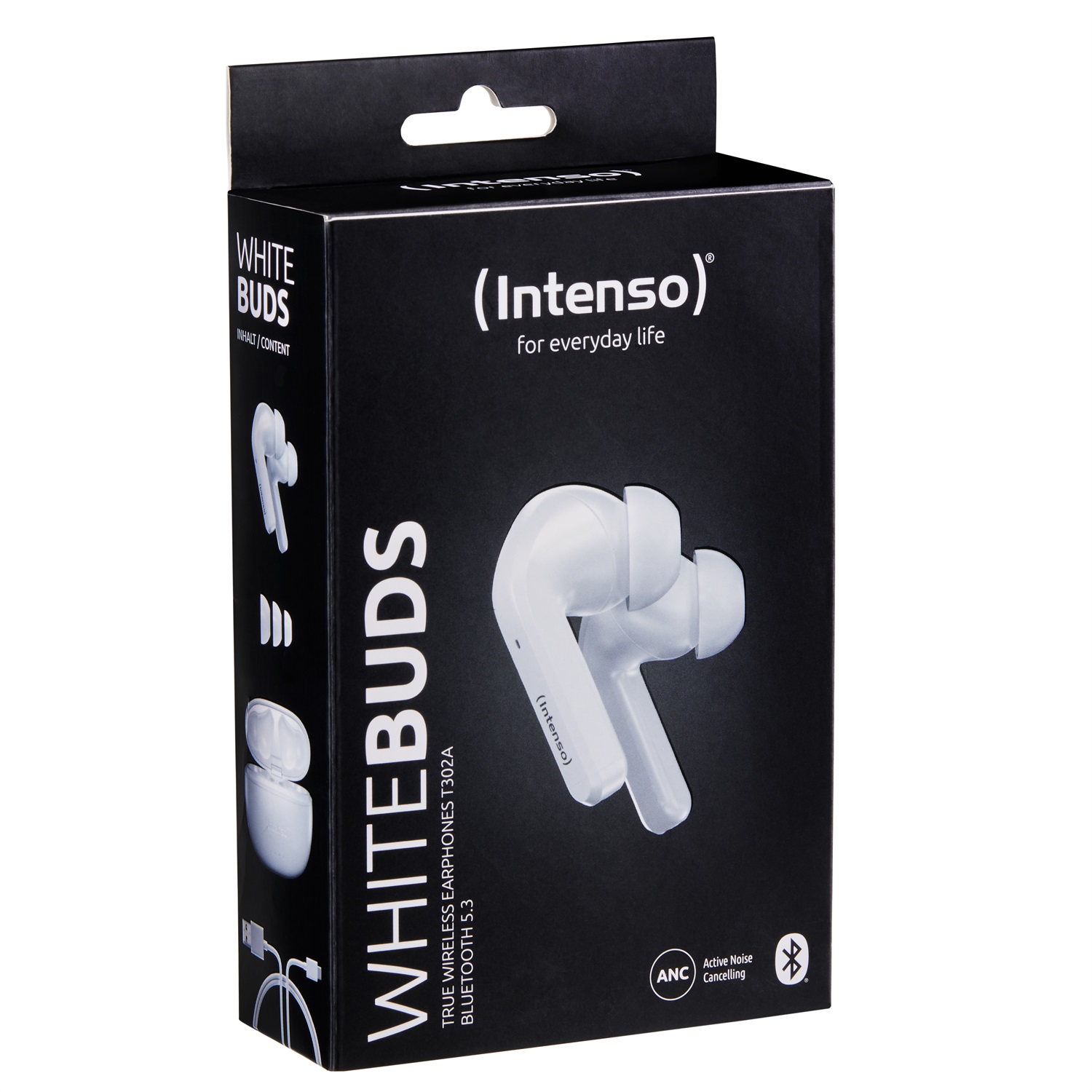Intenso White Buds T302A Auricolari True Wireless con Active Noise Cancelling, fino a 35 ore di riproduzione, Bluetooth 5.0, USB tipo-C, Bianco