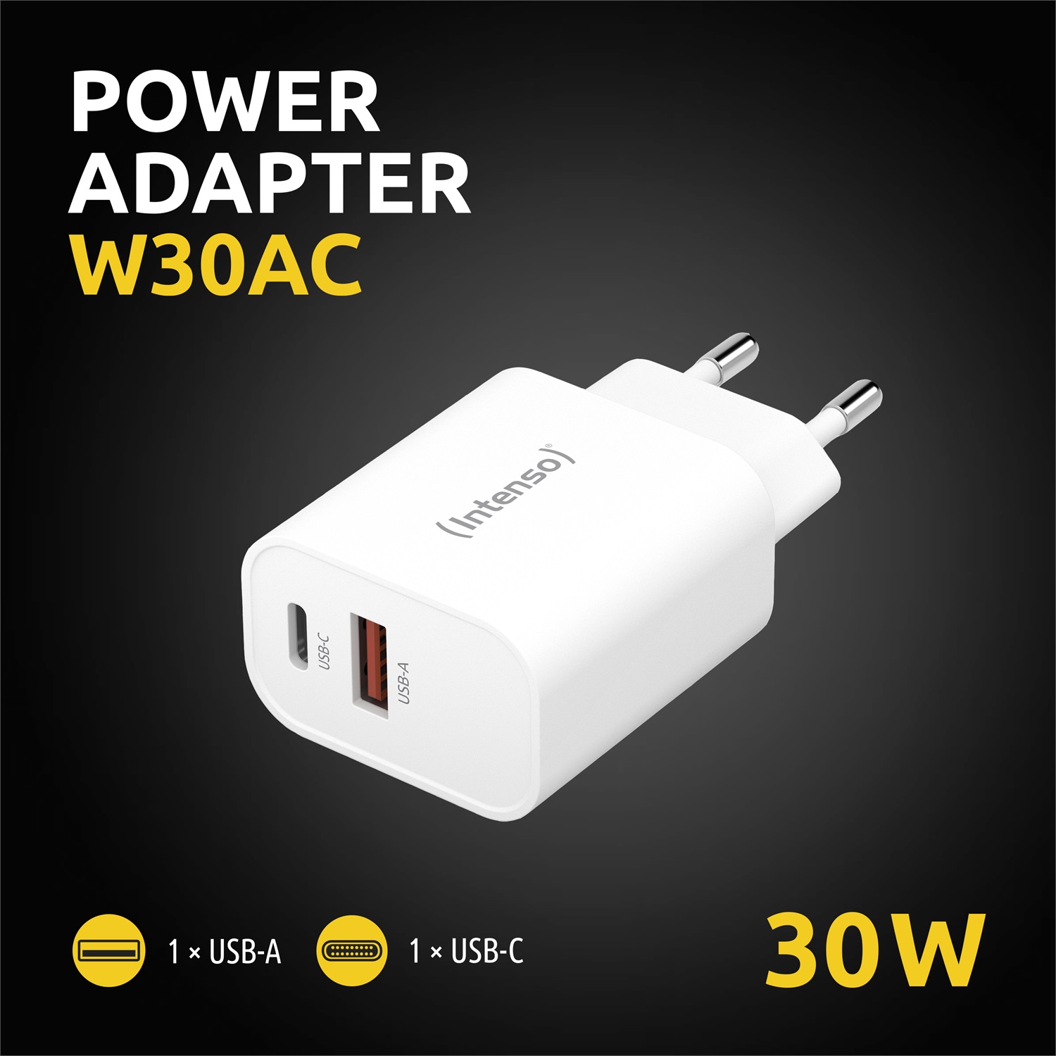 Intenso W30AC Alimentatore da rete 30W con USB-A e USB-C, Ricarica rapida, Bianco