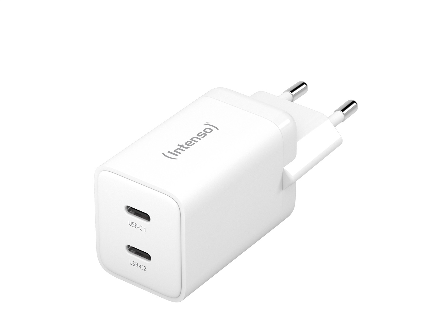 Intenso Power Adapter W40CC GaN 40W - Alimentatore USB-C con 2 Porte, Ricarica Rapida, Bianco