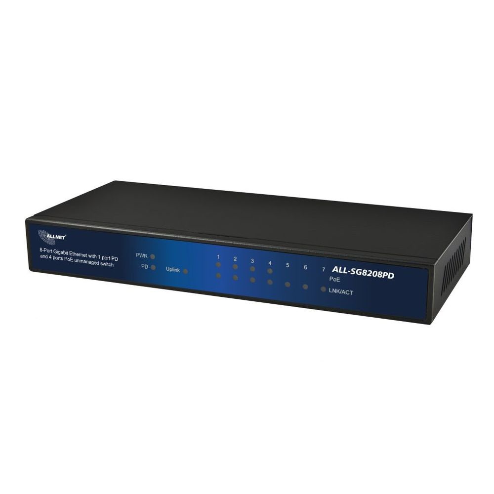 ALLNET ALL-SG8208PD Switch di Rete Non Gestito Gigabit Ethernet 10/100/1000 con Supporto Power over Ethernet (PoE) - Nero