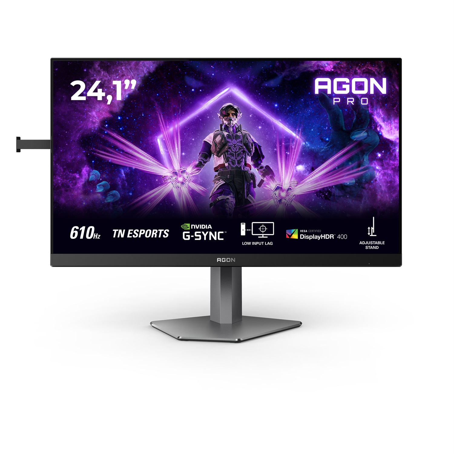 AOC AG246FK6 Monitor da Gioco 24 Pollici FHD 1920 x 1080, 610Hz, TN eSports, Tempo di Risposta 0,5 ms, Adaptive Sync, HDR400, Regolazione Altezza, GSync Compatibile, Nero/Grigio