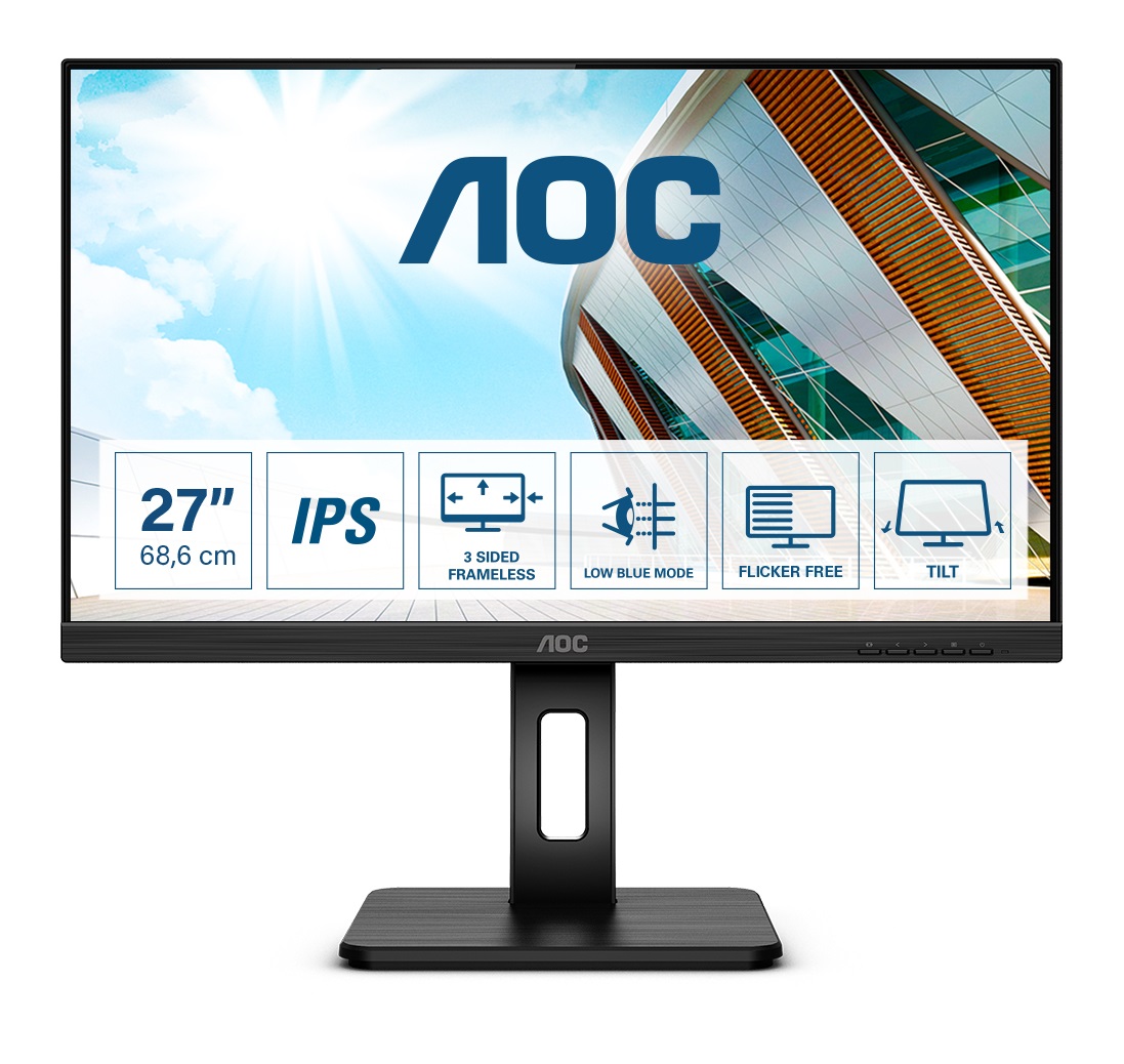 AOC 27P2Q Monitor LED IPS 27'' Full HD 1920x1080, 4ms, 75Hz, Senza Cornice, Nero