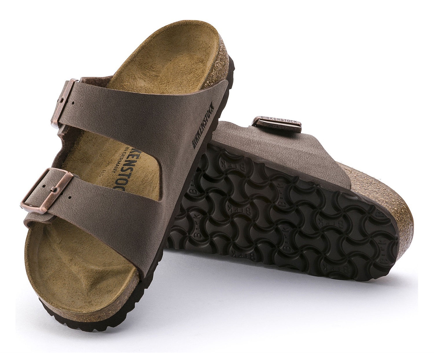 Birkenstock Arizona Sandali Unisex-Adulto in Birko-Flor e Nabuk, Colore Mocca, Calzata Normale e Narrow Fit, Altezza Suola 1 cm