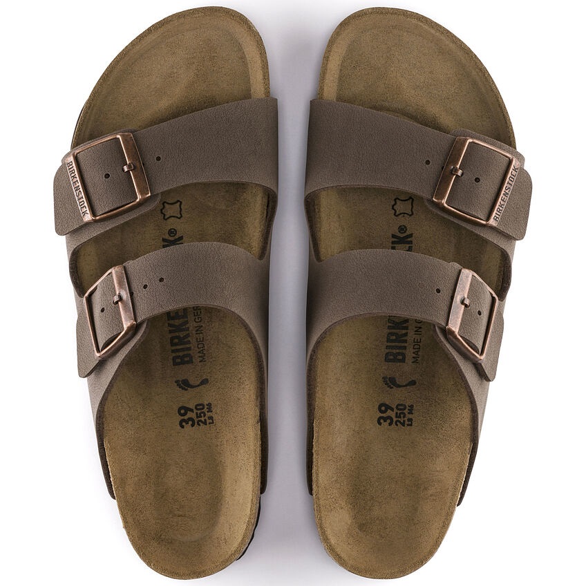 Birkenstock Arizona Sandali Unisex in Birko-Flor/Nubuck, Marrone (Mocca), Calzata Normale/Stretta, Suola in EVA/Gomma, Altezza 1 cm